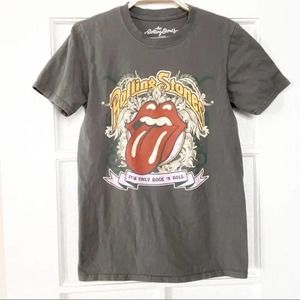 Rolling Stones Tongue Logo T Shirt Gray Fitted Small Graphic Tee Cotton